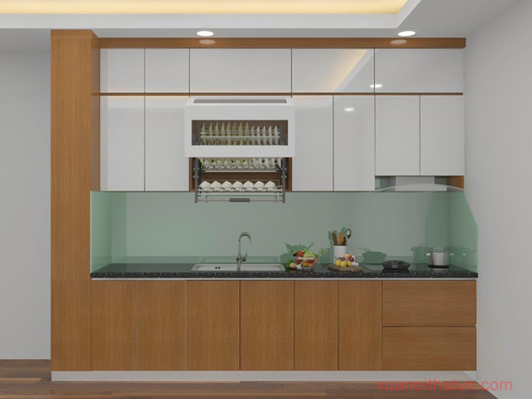 Tủ bếp trên và dưới, gỗ MDF lõi xanh chống ẩm, đơn giá mét dài