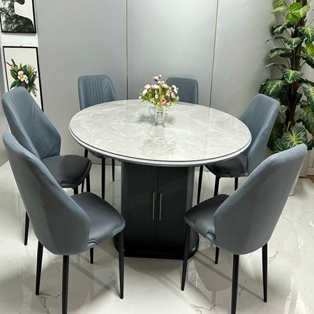 Bộ bàn 06 ghế, mặt đá tròn chất liệu Ceramic nhập khẩu