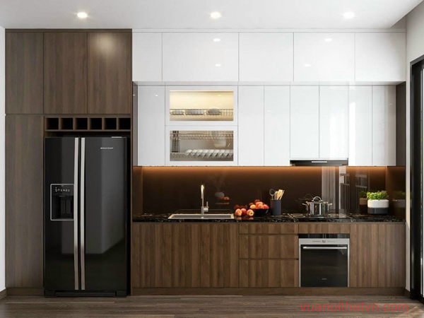 Tủ bếp gỗ MDF Đà Nẵng, tủ bếp 03 tầng, cao kịch trần