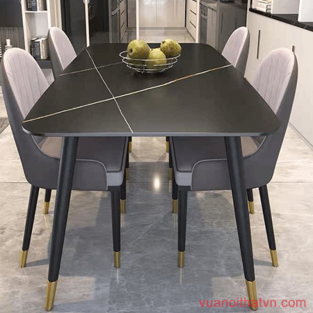 Bàn ăn mặt đá, chân sắt KT 1m4