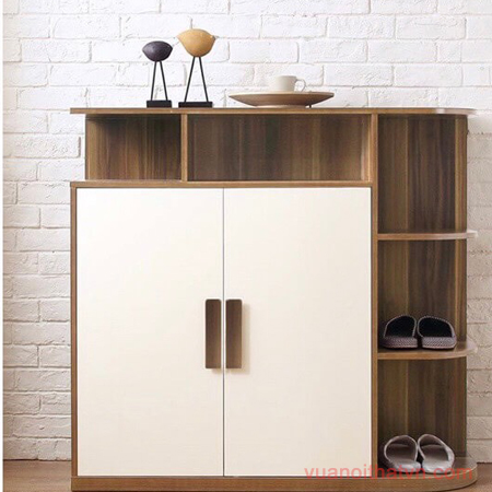 Tủ giày decor 02 cánh màu óc chó phối trắng